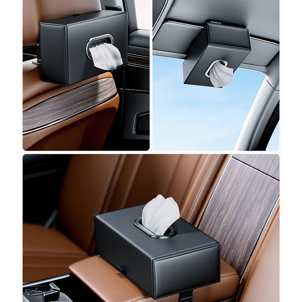 Boîte à mouchoirs en cuir PU pour accoudoir de voiture, boîte à mouchoirs montée sur pare-soleil, support de boîte à mouchoirs pour siège arrière automatique