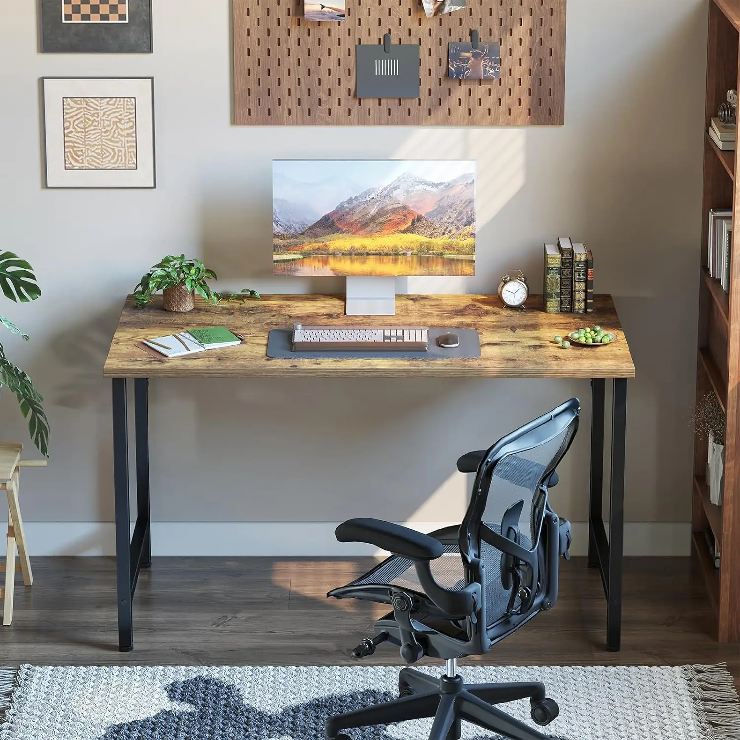 Computer Desk Rustic Brown Wood 47 inch Basic Function All Seasons Brown