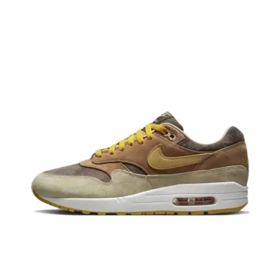 Nike Original Air Max 1 Men's and Women's Low Top Casual Running Shoes Comfortable Shock Absorption Sneakers Brown