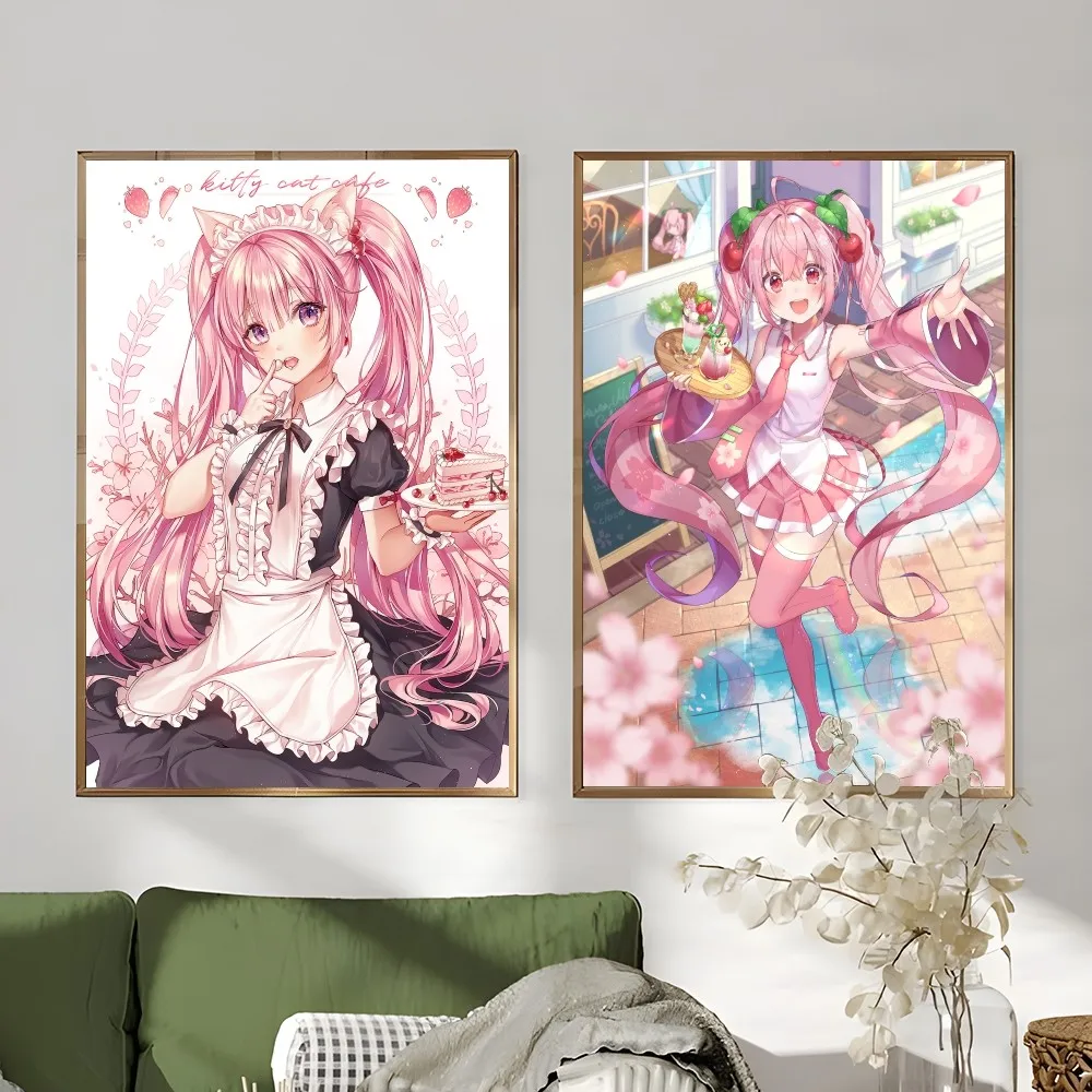 Virtuele H-HAtsuNE Ido M-MIku Meisje Poster Sticky Wall Art Printing Waterdicht Thuis Woonkamer Slaapkamer Bar Esthetische Decor