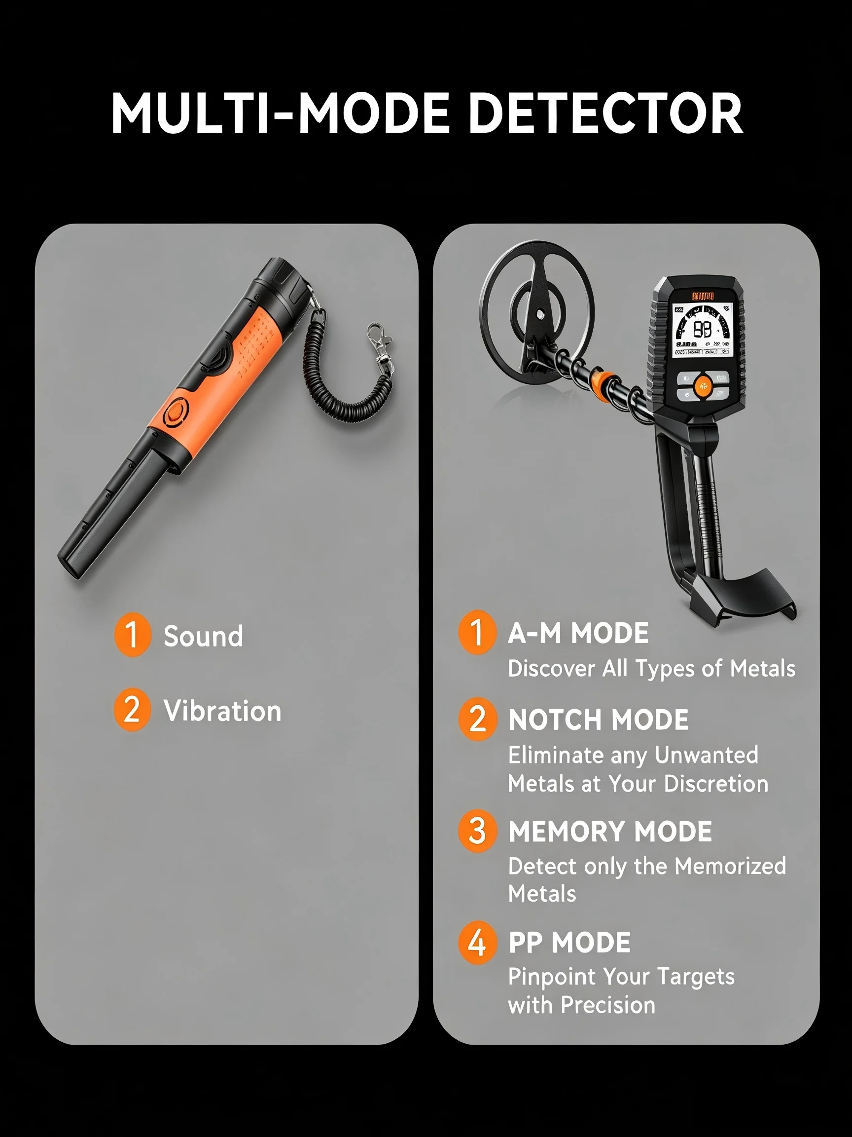 SUNPOW Professionelles unterirdisches Metalldetektor-Set für Erwachsene mit Pinpointer,20cm IP68 Spule,hohe Genauigkeit,leichtes LCD. Golddetektor für Schatzsuche, Münzen an Strand & Feld.
