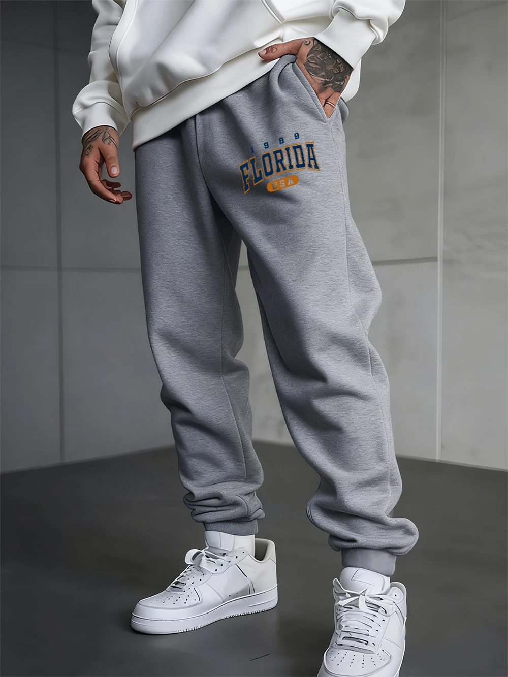 

Florida Usa 1989S Letter Print Sweatpants Men'S Winter Trousers Pocket Fleece Warm Comfortable Pants Basics Loose Men Clothes
