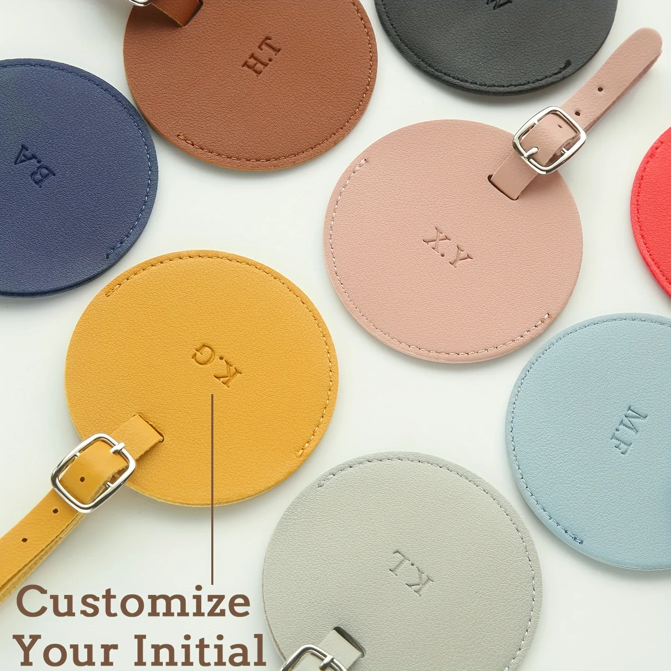 Etiqueta de Equipaje Redonda Personalizable con Iniciales Grabadas, Accesorio de Viaje de Cuero PU, Etiqueta de Cuero para Bolsa de Viaje, Etiquetas para Mochila, Regalo