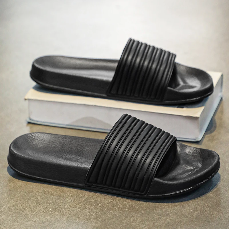 

Classic Casual Striped Slippers Summer Korean Style Couple Beach Sandals Trendy Men's Women Outerwear PVC Sole Student Slippers