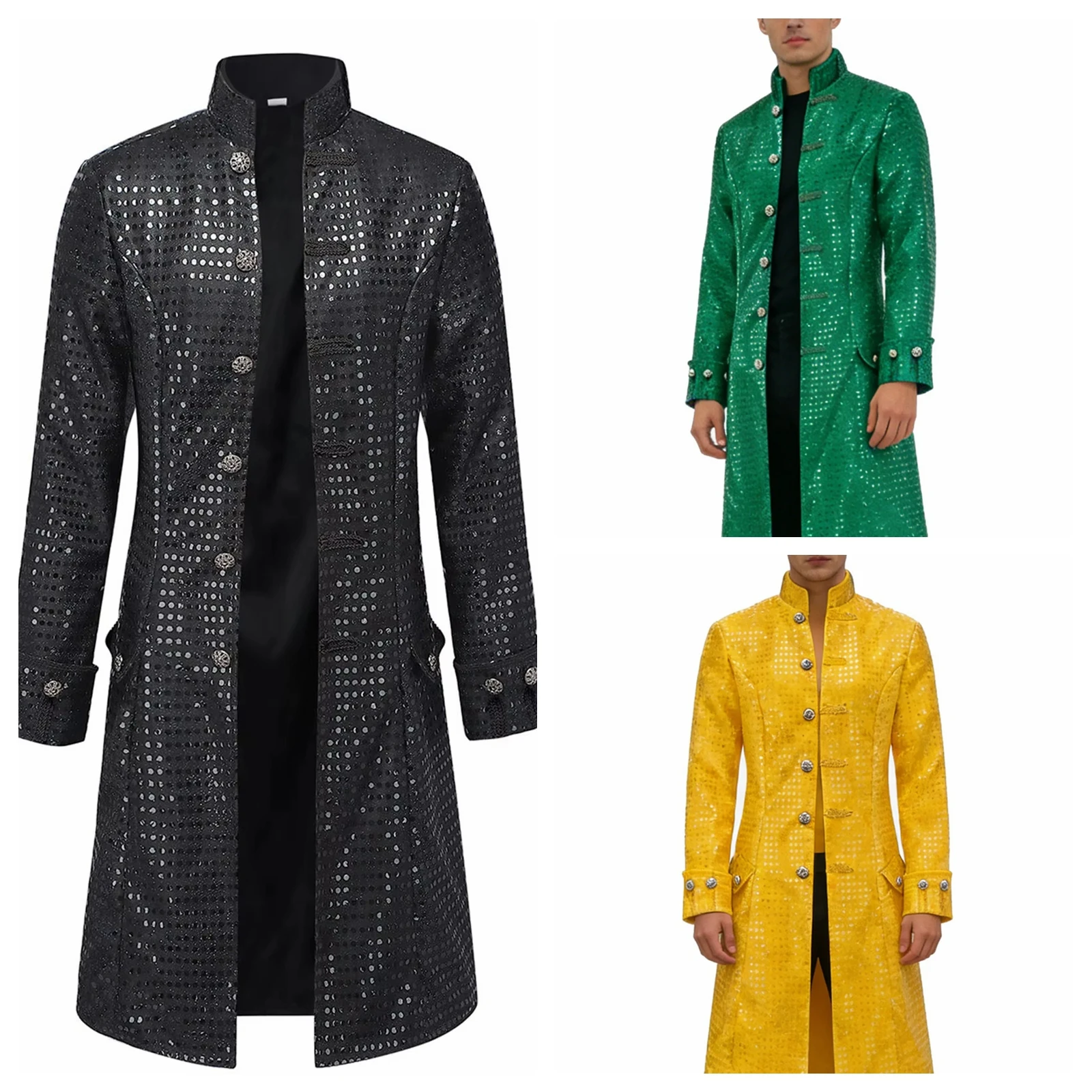 

Мужской винтажный готический тренчкот для Хэллоуина, костюм вампира, средневековая стимпанк-куртка, однобортное пальто, верхняя одежда