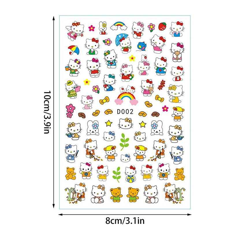 Sanurgente Hello Kitty-Autocollants 3D pour ongles N64.KT, décalcomanies pour Nail Art, motif chat, nœud, étoile, manucure, DIY, accessoires heureux, 1 pièce