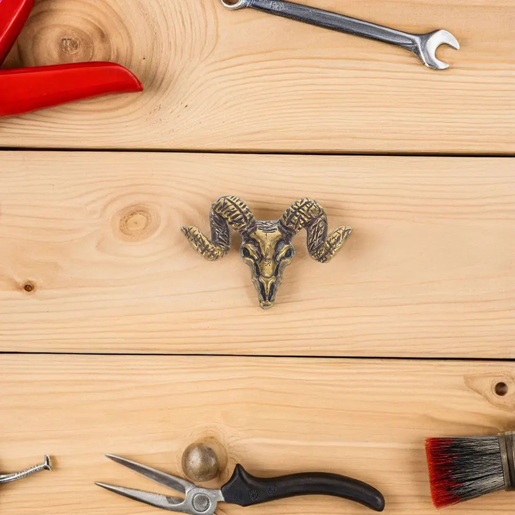 2Pcs Brass Goat Head Cabinet Door Handles Animal Shape Drawer Pulls Retro Style Decorative Hardware for Furniture