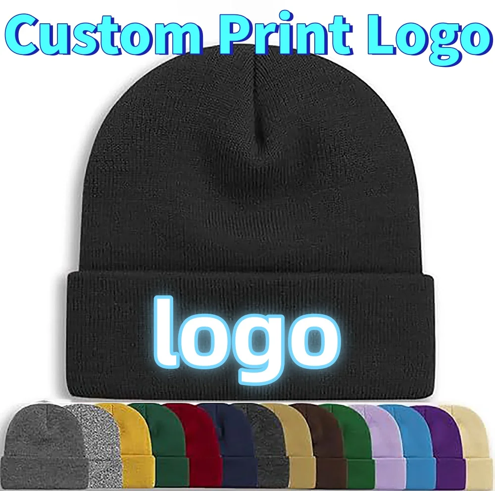 Casquette tricotée classique pour hommes et femmes, Logo imprimé personnalisé, couleur unie, chapeau de Style basique, dôme coupe-vent, couvre-tête chaud, casquettes en tricot froid