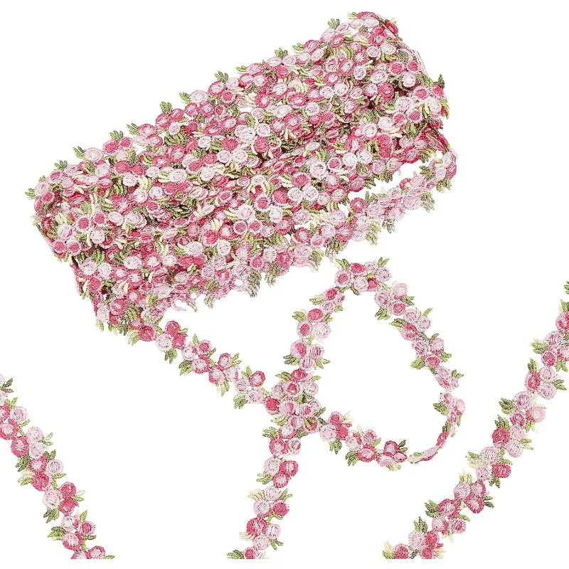 

5 ярдов, Цветочная отделка, лента, розовый цветок, Кружевная аппликация «сделай сам», швейная рукоделие, кружевная отделка краев для свадебных платьев, украшение «сделай сам»