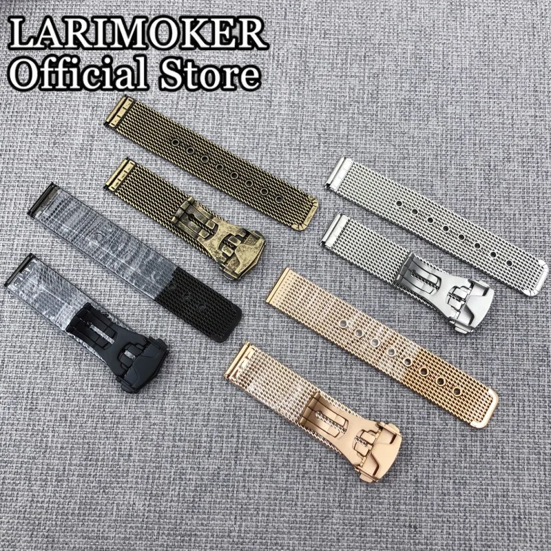LARIMOKER 20mm Silver/Rose Gold/Black/Bronze Stainless Steel Mesh Watch Strap Bracelet Metal Wristband Watch Accessories Parts