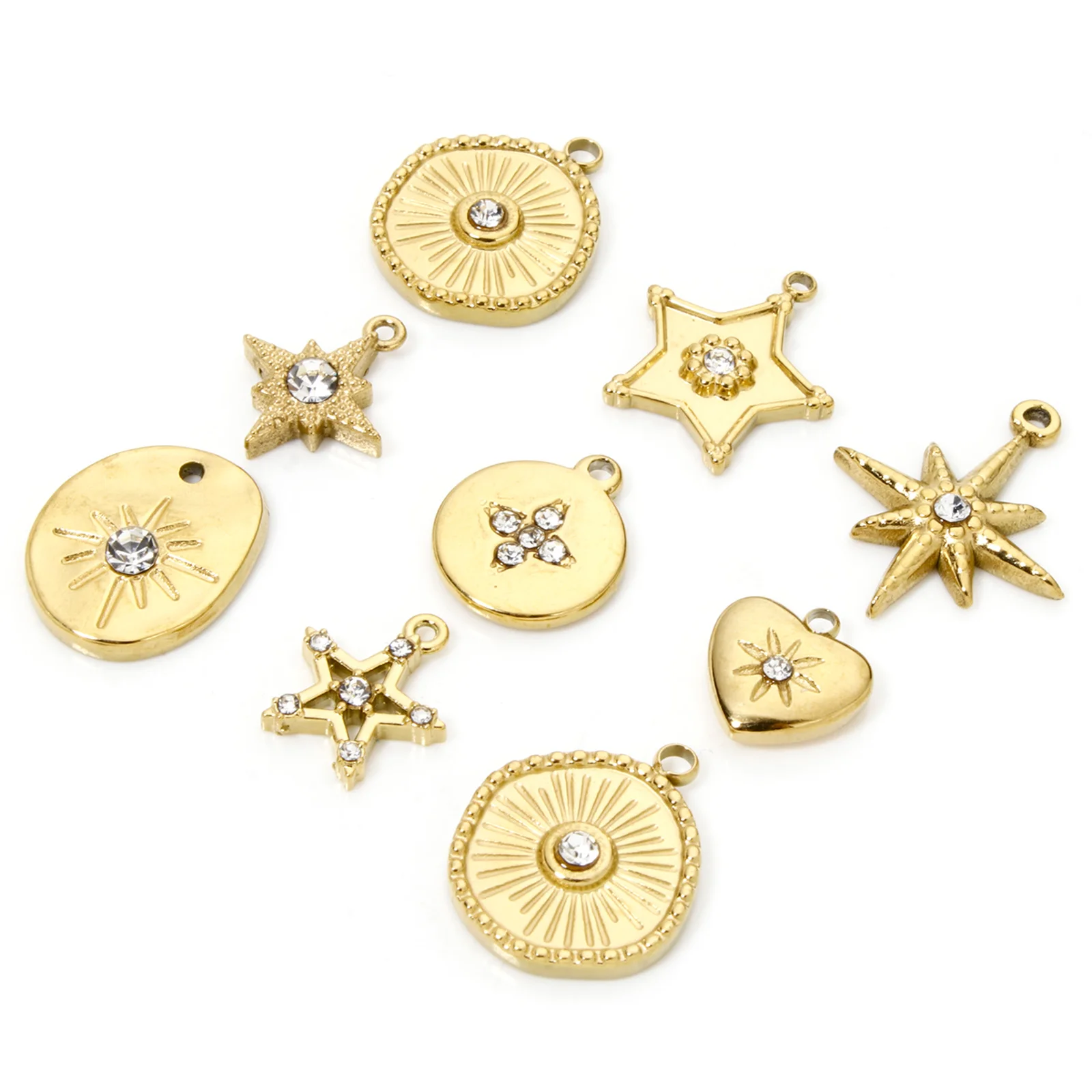 2pcs New Stainless Steel Charms Gold Color Galaxy Star Sun Clear Rhinestone Pendants DIY Jewelry Making Women Necklace Findings