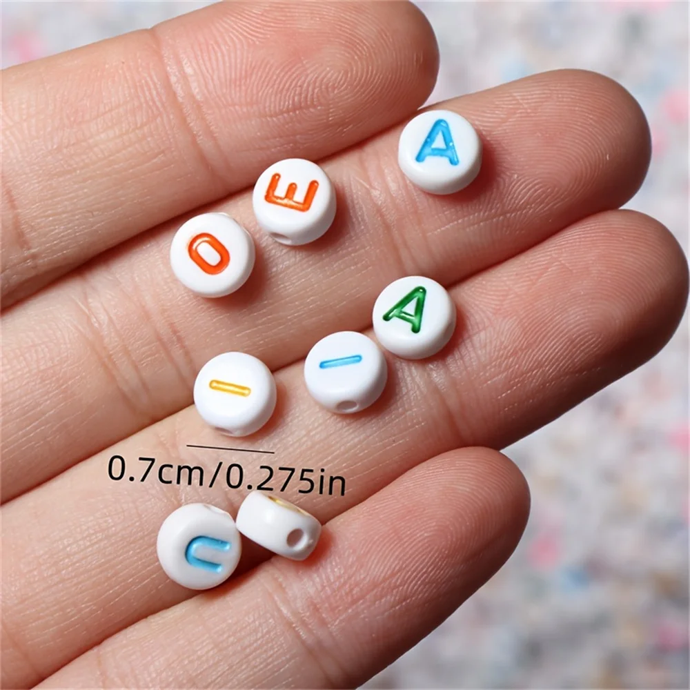 306/606pcs (A, E, I, O, U) 4 * 7mm acrylic white background color letters vowel letters color DIY beads friendship beads