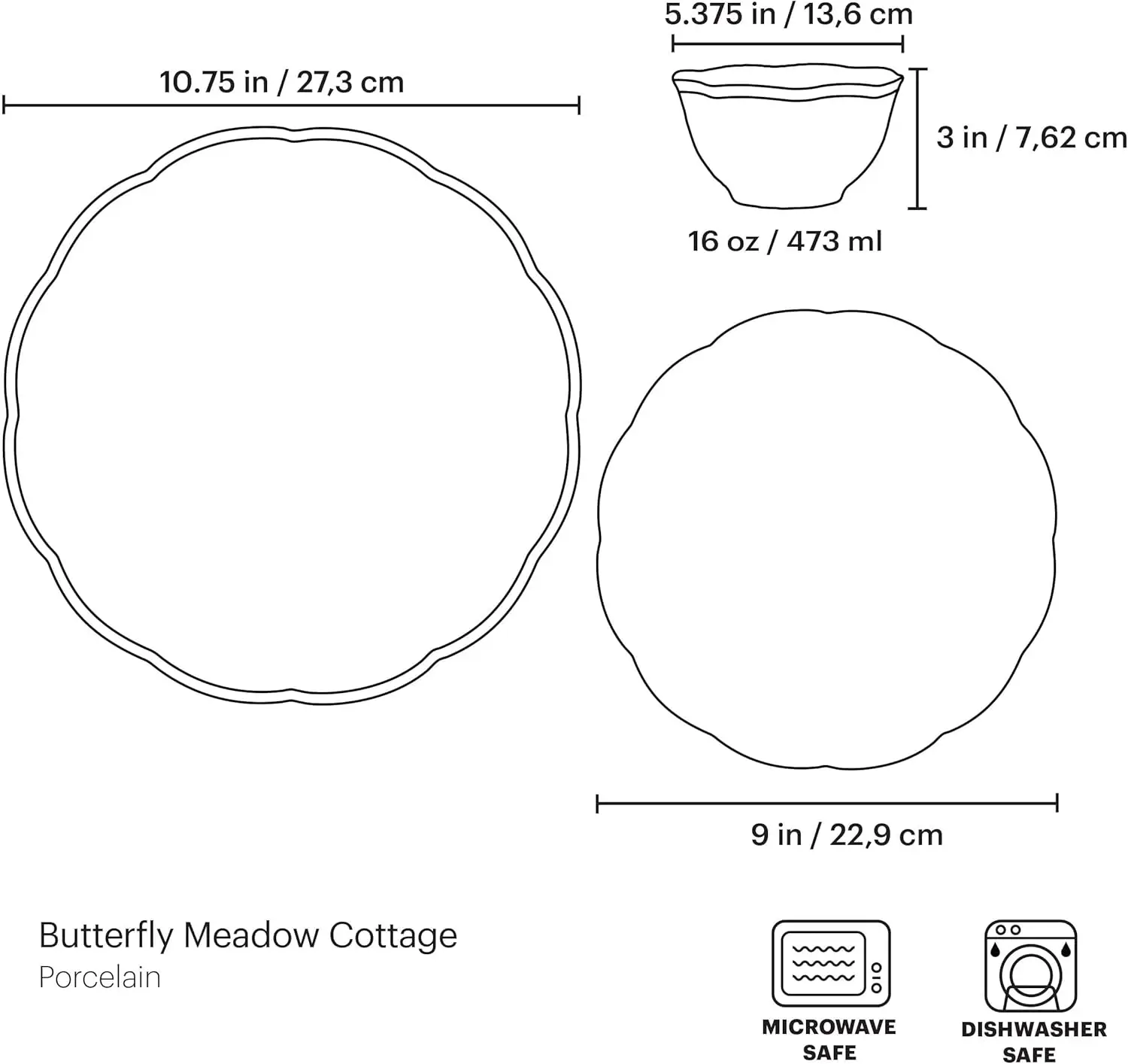طقم أواني طعام على شكل فراشة ميدو كوتاج مكون من 12 قطعة، 17.45 رطل، سيج