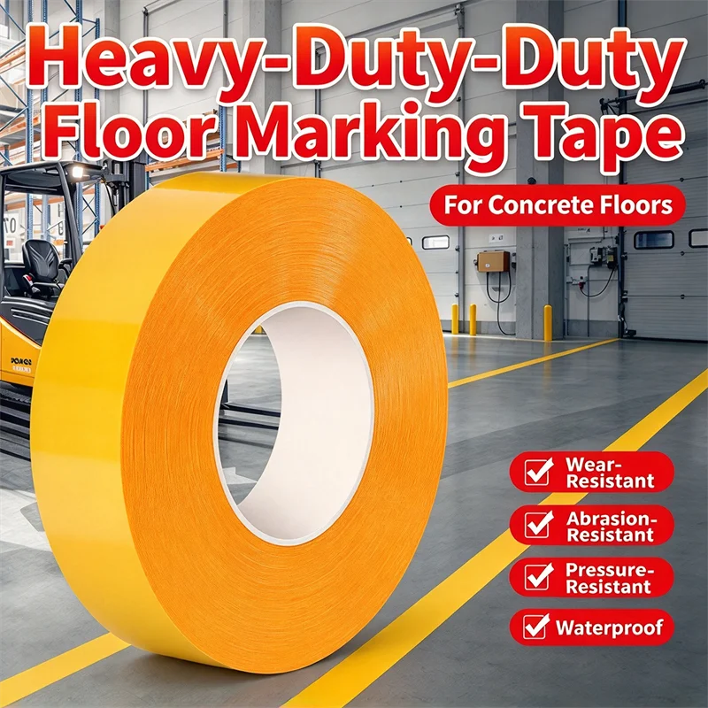 Heavy Duty Wear Resistant Yellow Floor Marking Tape High Adhesion Residue Free Versatile Ideal for Workshop and Warehouse