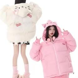 Sanrio kawaii anime Hello Kitty large size inverno addensato caldo cappotto allentato ragazza carina cuore cappotto di cotone regalo di festa all'ingrosso