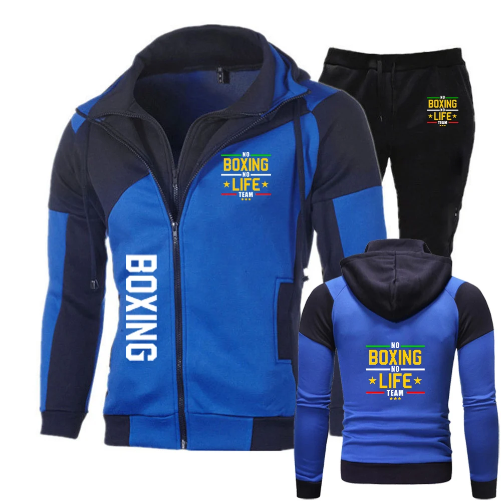 2024 Spring Autumn No Boxing No Life Gym Comfortable Sports Sets Men's Cardigan Zip Splicing Hoodies+Casual Sweatpants Suits