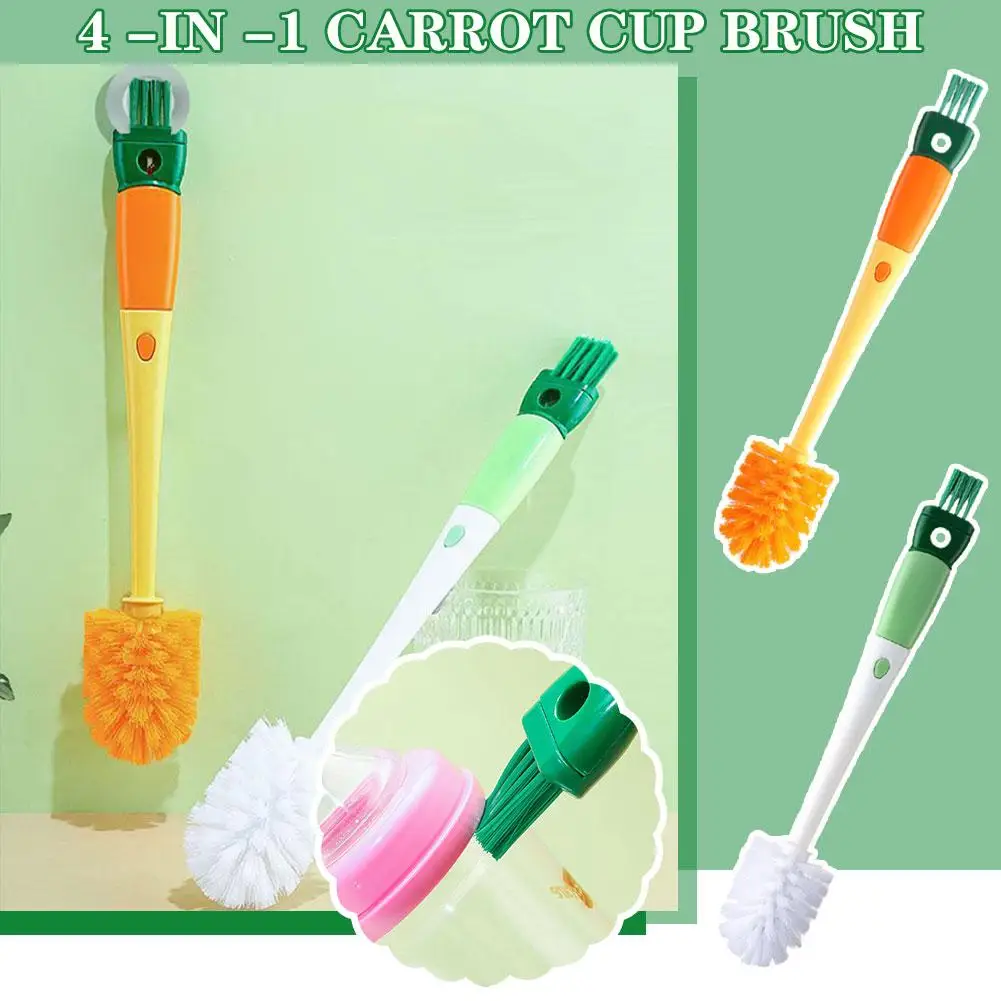 1PCS Multi Functional 4-in-1 Cup Brush Long Handled Brush Cleaning Lid Bottle Brush Washing Milk Cup Carrot Straw Groove B0V3