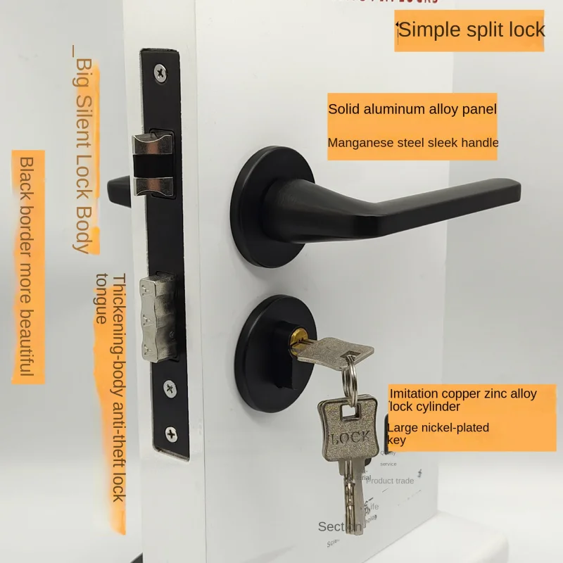 Black Mute Split Lock Large58Mute Wooden By Handle Modern Simple Solid Aluminum Alloy Suit Doorknob Protector