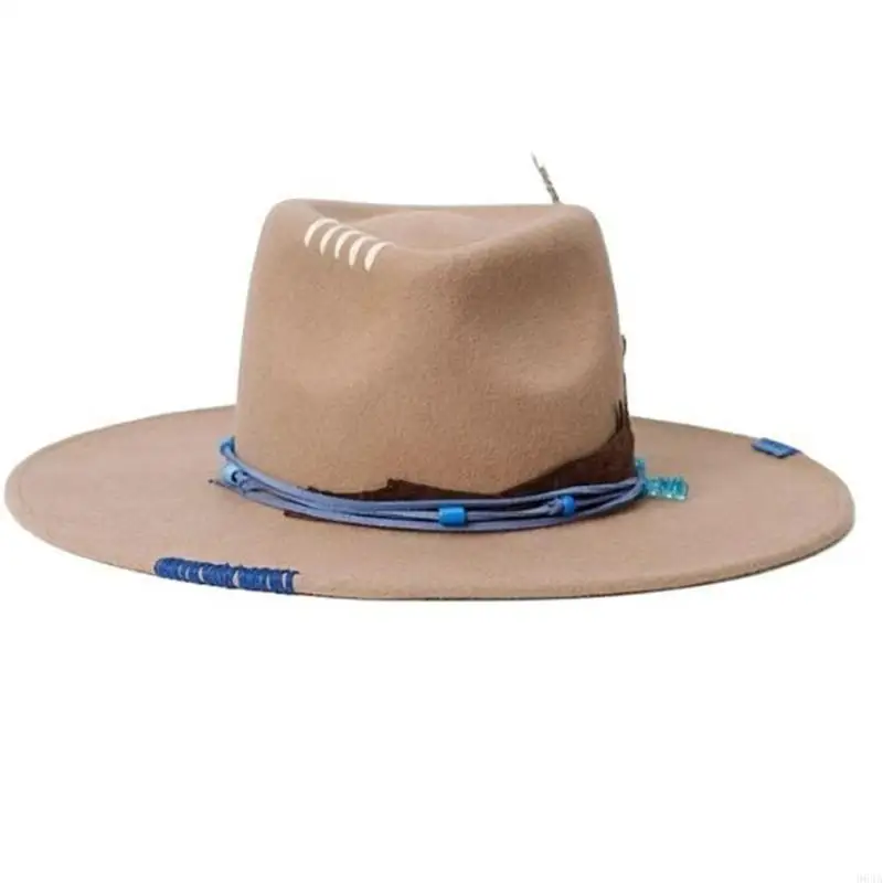 

Hand Sewing Wool Hat Comfortable Feathered Decors Fedoras Hat for Music Festival 964A