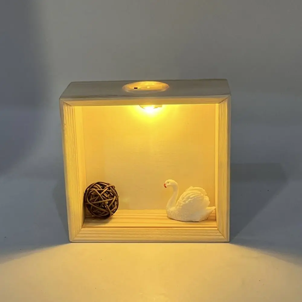 Decorative Wooden Shadow Box Frame Handmade Soft Light Wood DIY Nightlight Transparent Acrylic Panels