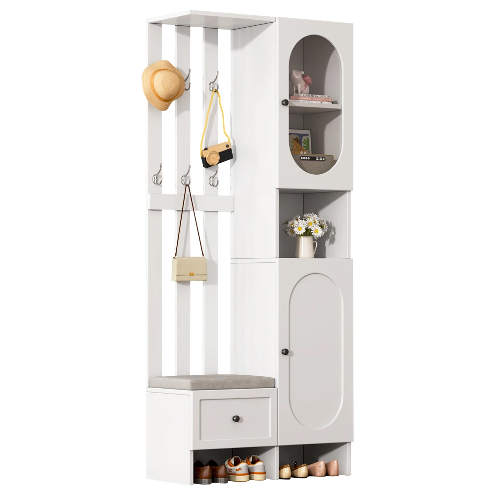 85 * 33,5 * 200 cm kompakter Kleiderschrank, Wohnmöbel-Aufbewahrungsschrank aus gehärtetem Glas, weißer Eingangsschrank, Kleiderschrankständer – Detail 9