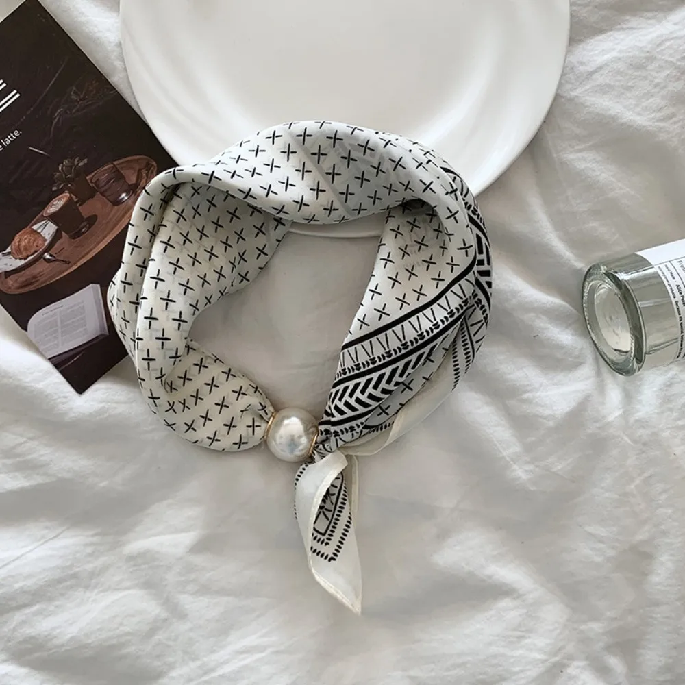 

Шарф с магнитной пряжкой и жемчугом, черно-белая полоска, шарфы с принтом, шарф в горошек, аксессуары для шарфа, шейный платок