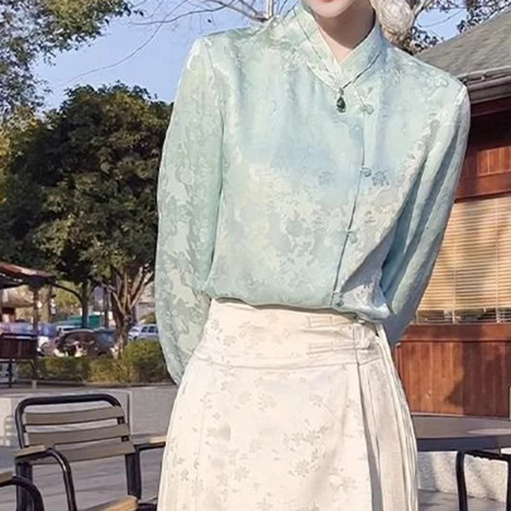 New Chinese style four season coat with double-sided glass, heavyweight mulberry silk jacquard, fashionable young woman