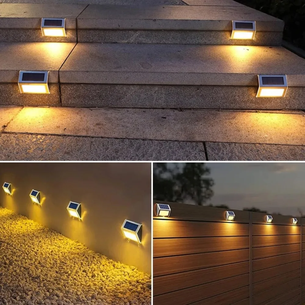 Stainless Steel 3LED Step Light Waterproof Warm Light Solar Fence Lights Easy Installation Deck Lights