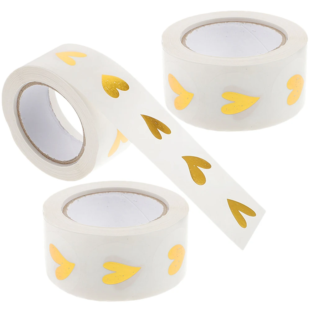 

3 Rolls Heart Seal Sticker Self Adhesive Wedding Gift Sticker Decorative Label for Envelopes Packaging Letter Accessory