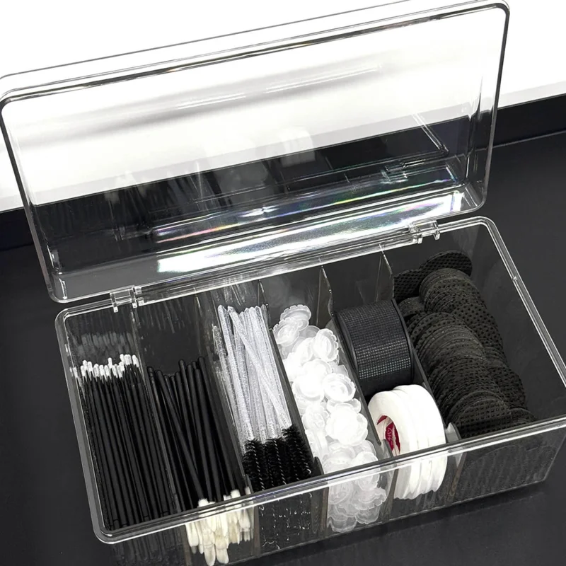 SENSE LASHES Portable Acrylic Transparent Eyelash Extensions Supplies Organizer with Lid Design Dustproof Large Capacity