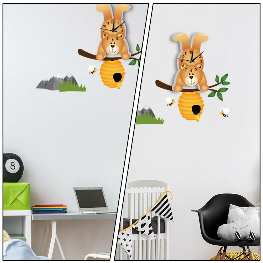 

1Pcs Cute Bear Wall Clock 3D Cartoon Kids Room Decorative Hanging Clock for Living Room Bedroom Animal Timepiece