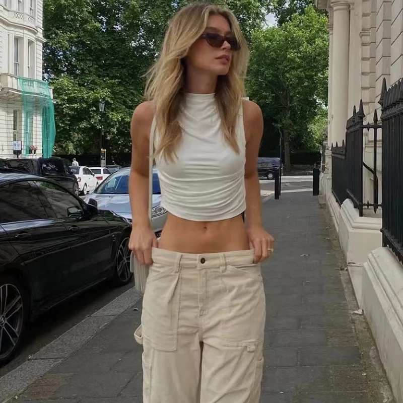 

Трансграничный Sle, лето 2029, женский облегающий сексуальный облегающий вязаный жилет, простой сложенный дизайн, универсальная модная майка