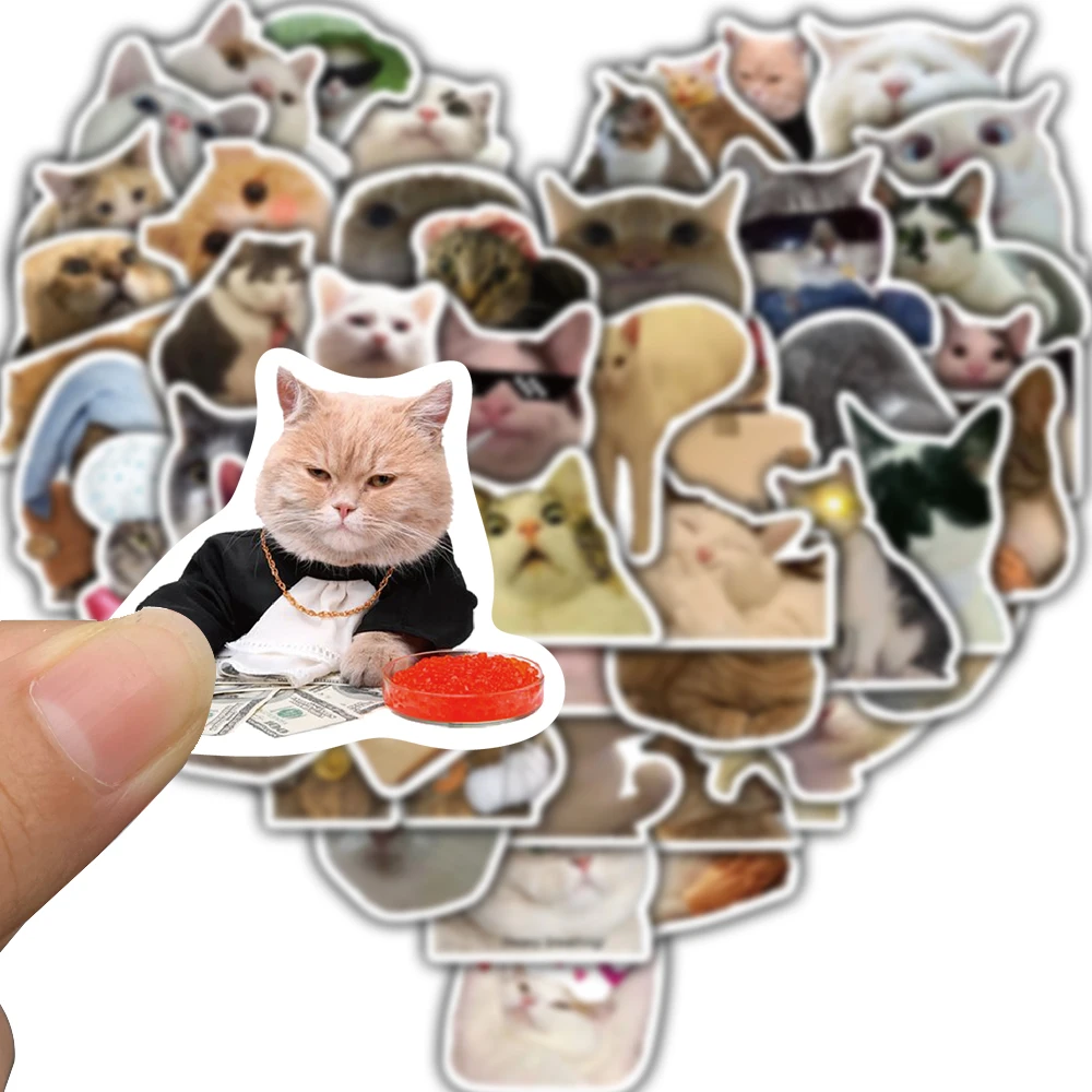 50PCS Cat Print Stickers Notebook Personality Laptop Skateboard Luggage Suitcase Guitar Computer Waterproof Scrapbook Decal