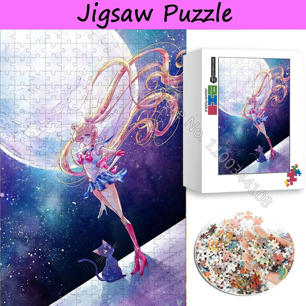 Japanse Anime Sailor Moon Puzzel Cartoon Meisje Kat 300/500/1000 PCS Legpuzzels Volwassen Decompressie Spel Handgemaakte Collectie