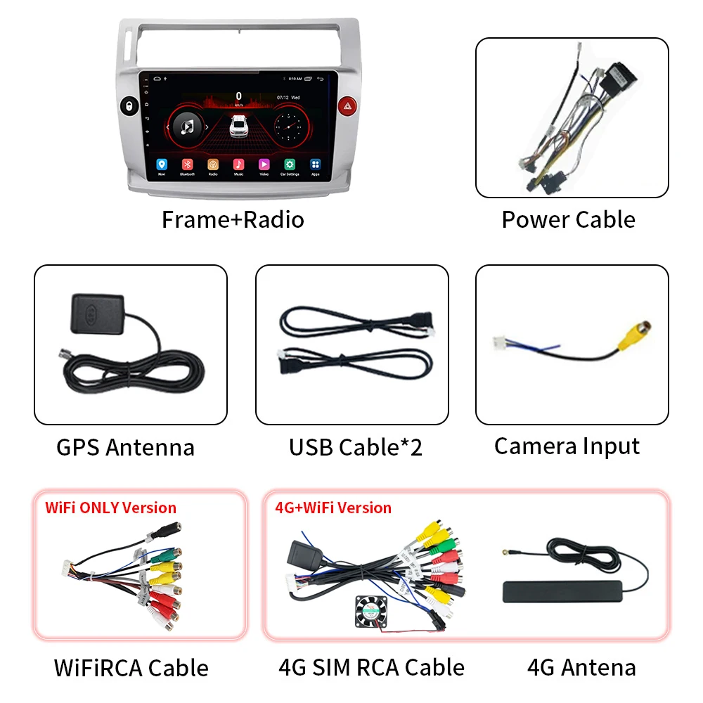 4G Android 2 Din For Citroen C4 C-Triomphe C-Quatre 2004 - 2014 Car Radio Multimedia Video Player  Navigation GPS Carplay Auto