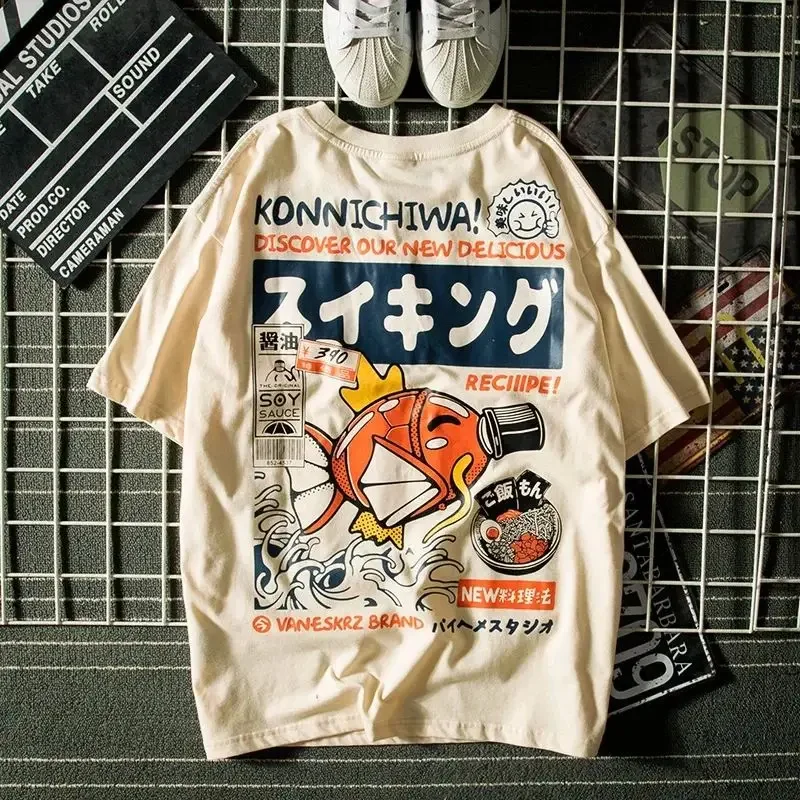 ملابس الوالدين والطفل الصيف Harajuku النمط الياباني قصيرة الأكمام تي شيرت الرجال المد العلامة التجارية الشارع فضفاض زوجين القمم الملابس