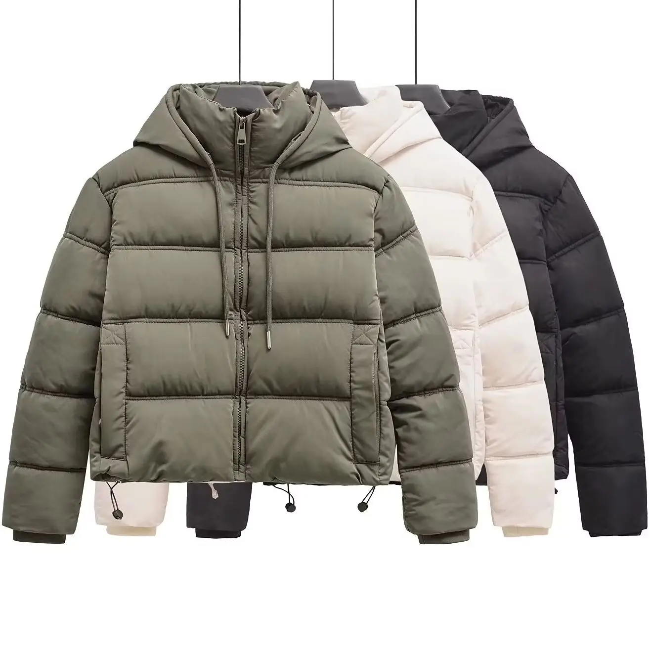

2026 New Winter Women's Vintage Thicken Warm Hooded Zipper Parkas Coats Lady Elegant Army Green Short Padding Jackets Outerwear