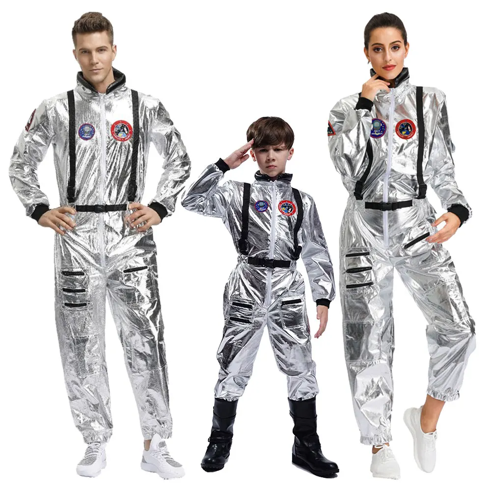 

Parent-Child Family Couples Jumpsuit Spaceman Silver Jumpsuit Suit Plus Size Halloween Party Costume Astronaut Cosplay Uniform