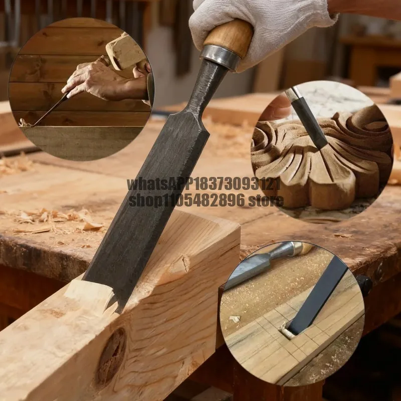 4 Pieces Wood Chisel Sets - Wood Carving Chisels 8/12/16/20mm with Beech Wood Handle and End Durable Steel Blade