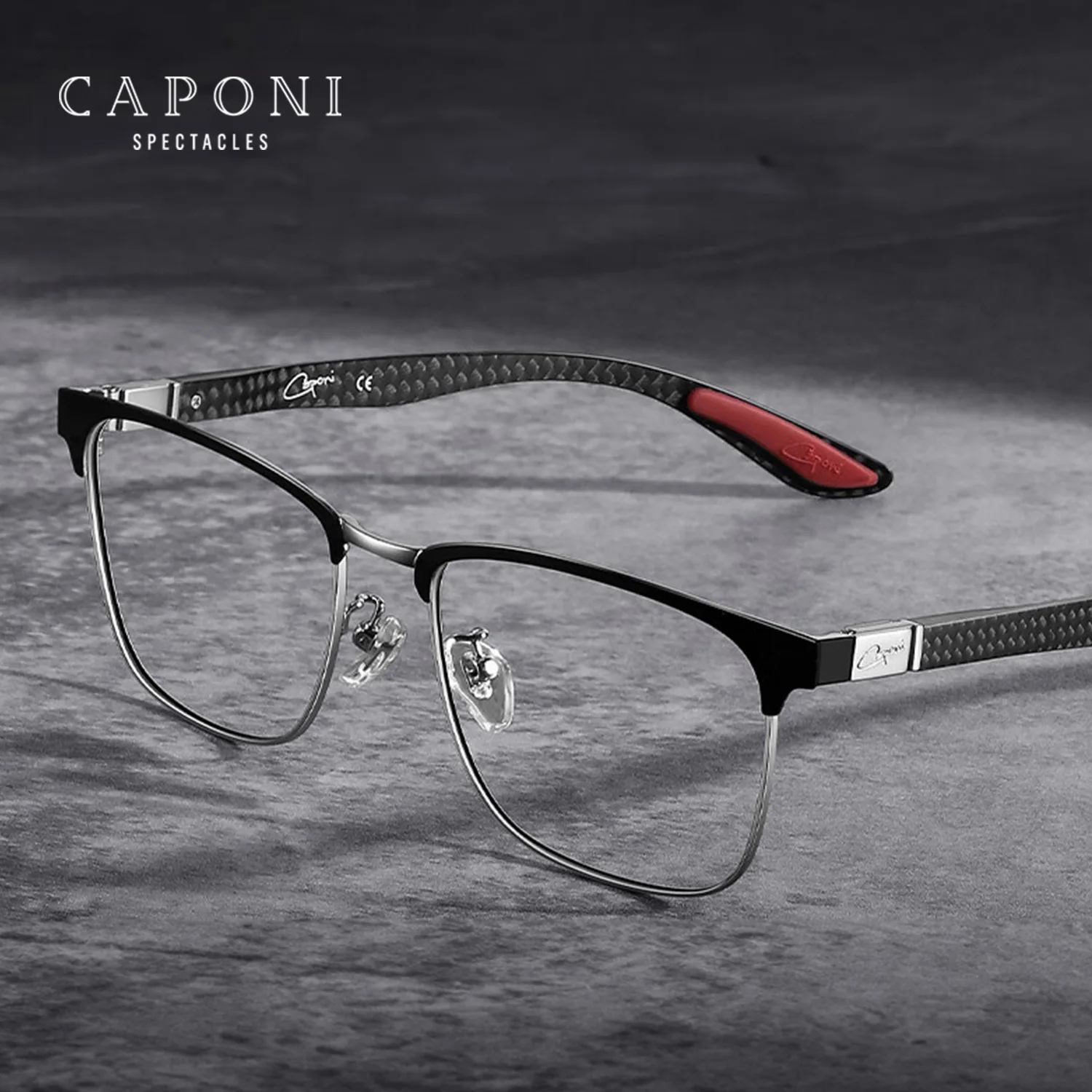 CAPONI Eye Glasses For Men Carbon Fiber Ultra Light Computer Glasses Business Male Anti Blue Ray Optical Eyeglasses Frame J23605