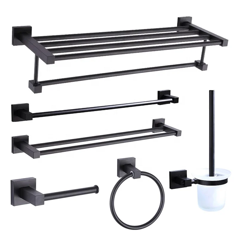 Black Bathroom Accessories Hardware Set Towel Bar Towel Rack Hook toilet brush holder