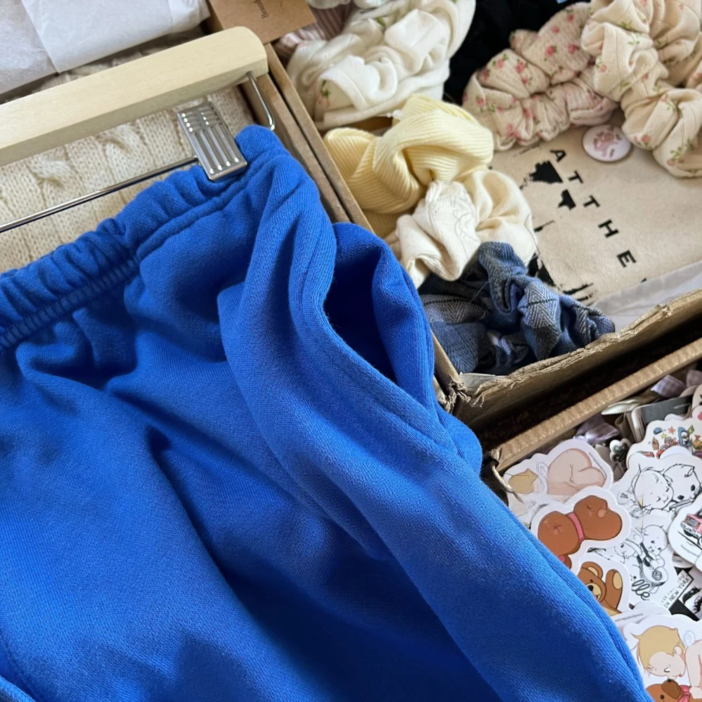 แฟชั่นสีฟ้าสายรัดจ็อกเกอร์กางเกงวอร์มผู้หญิงฤดูใบไม้ร่วงสบายๆเอวสูงกางเกงขากว้างวินเทจหลวม Y2K กางเกงใหม่