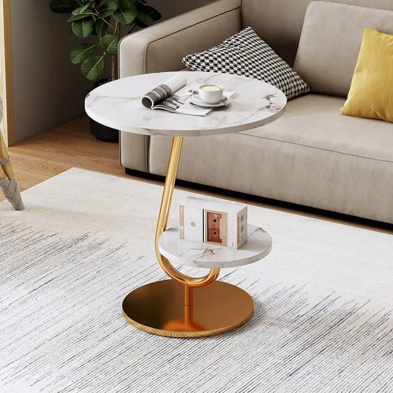 

Luxury Antique Round Coffee Table With Lightweight Mdf Top and Durable Metal Frame Double Layer Wooden Side Table