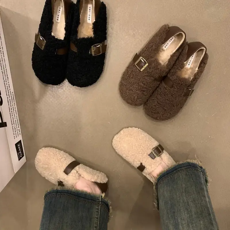 Casual Woman Shoe All-Match Female Footwear Modis White Sneakers Loafers Fur Autumn New Winter Dress Moccasin 2025 Fall Flat