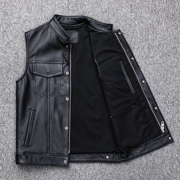 

Vest Autumn Winter Motorcycle Biker Men's Leather Men's Faux Leather Waistcoat Zipper Button Motorcycle Casual Leather Vest