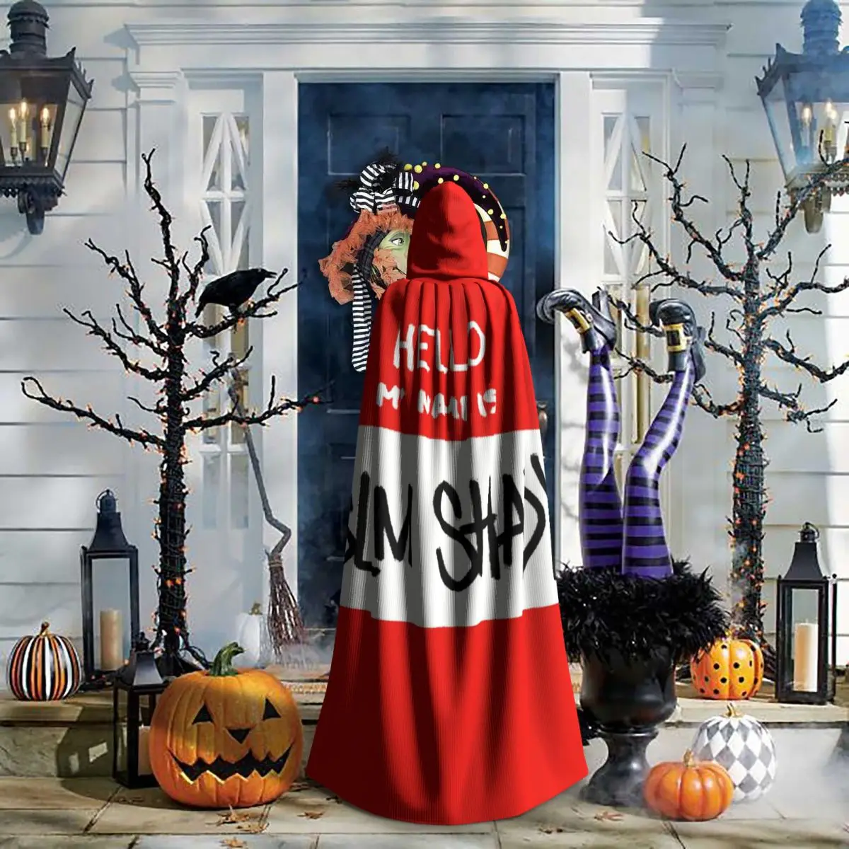 Hello My Name Is Slim Shady Eminem Long Hooded Cloak Witch Medieval Costume Cosplay Cape HalloweenParty Adult Unisex - view 6