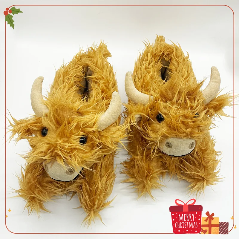 المرتفعات البقرة نعال قماش الكرتون النساء الرجال رقيق الماشية النعال الدافئة لينة منزل الحيوانات أحذية عيد الميلاد هدايا عيد الميلاد