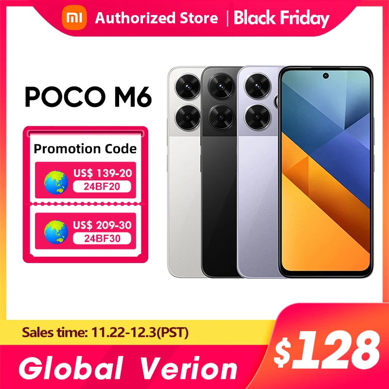 POCO M6 Smartphone Global Version 128GB 256G MediaTek Helio G91 Ultra 6.79'' 90Hz Display 33W Fast Charging