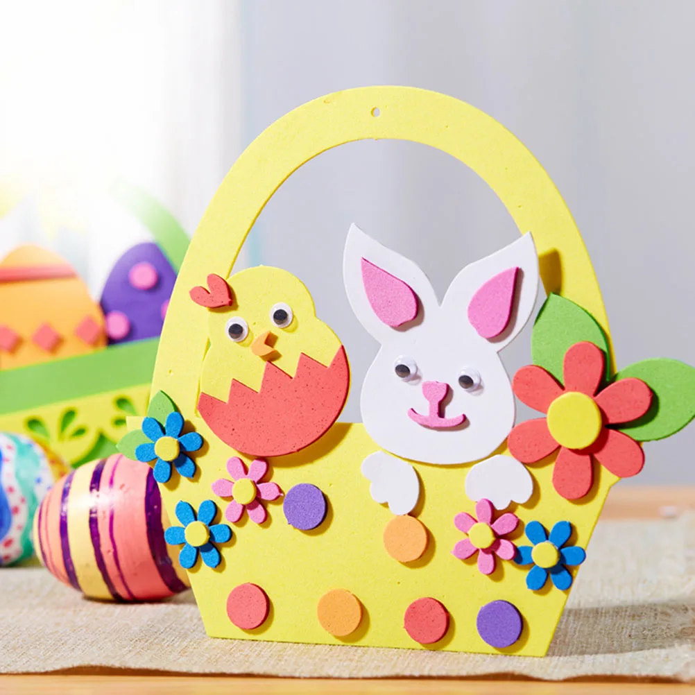 

4 PCS Easter Egg Flower Basket Gifts for Children's Birthday Guests Craft Eggs Kids Kits Cartoon Toy DIY Manual