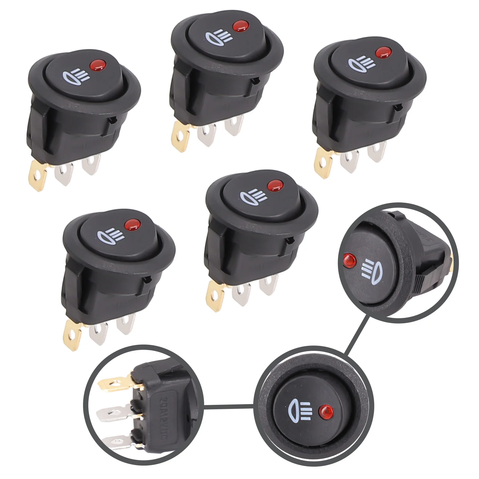 

5Pcs Fog Light Switch Car On Off Rocker Switch Round 12V Red Led Fog Light Lamp Symbol Car Truck 23x23mm DC 12V 20A For Car Van